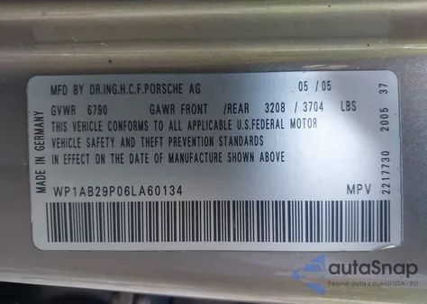 2006 Porsche Cayenne S/S Titanium Edition from USA, damaged, VIN WP1AB29P06LA60134